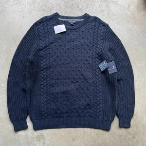 Land’s End Meridian Cable Knit Sweater Crewneck Men’s XL Classic Navy Blue - Picture 1 of 11