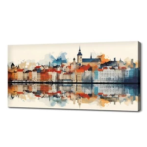 Bratislava Stadtbild Aquarell Leinwandbild, Slowakei Skyline Wandbehang - Bild 1 von 9
