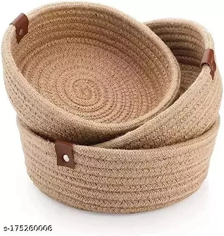 Mini Rope Storage Natural Handwoven Jute Shelf Basket - Pack of 3 Cover