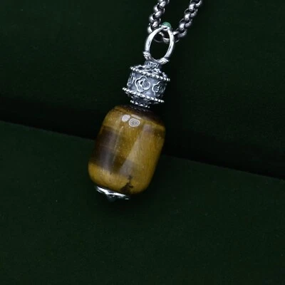 L25 Rimorchio Occhio di Tigre 6-Wort-Mantra Buddhistisch Argento Sterling 925 - Immagine 1 di 4