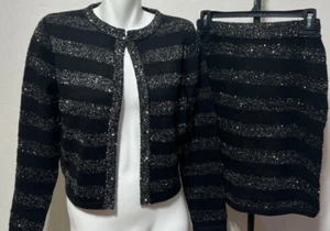 Sioni Women Suit Cropped Jacket Mini Skirt Small Black Silver Metallic New NWT - Picture 1 of 9