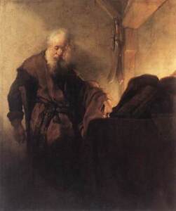 Oil Painting repro Rembrandt St. Paul at his Writing-Desk