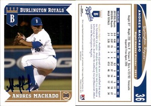 Andres Machado Signed 2013 Grandstand Burlington Royals #15 Card Auto AU