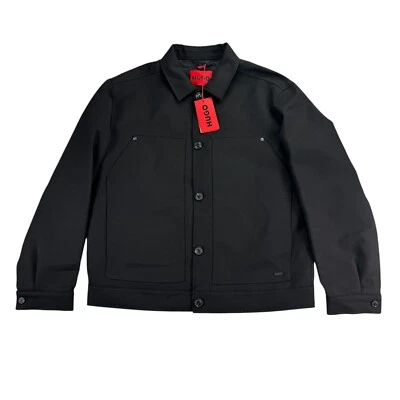 Hugo Boss Mens Regular Fit Patch Pockets Lightweight Lined Coat Black XL - Image 1 of 4