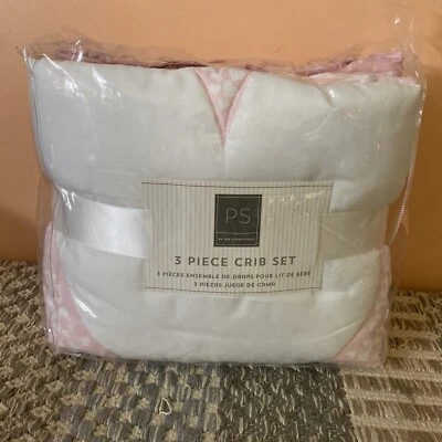 Juego de cama de cuna The Peanutshell Hearts para bebés niñas | 3 piezas rosa y blanco @ Foto 1 de 4