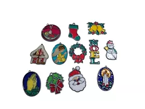 12 Stained Glass Christmas Holiday Ornaments Noel Santa Stocking Wreath Snowman - Picture 1 of 7