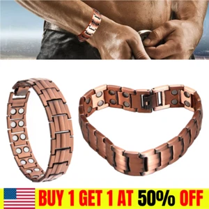 Bracciale Uomo Magnetoterapia Artrite Sollievo Dolore Puro Palermo Solido Rame - Foto 1 di 10