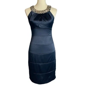 NEW B. Smart Navy Sleeveless Dress w/ Silver Beaded Collar Juniors Size 9/10 - Picture 1 of 14