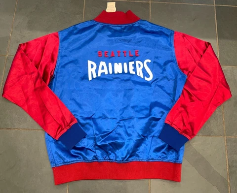 NWT Ebbets Field Flannels SEATTLE RAINIERS Satin Baseball Jacket LARGE Cover