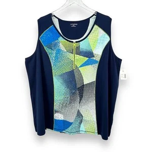 Catherines tank top women's 3X 26/28W workout active 1/4 zip gym green blue NEW - Picture 1 of 10