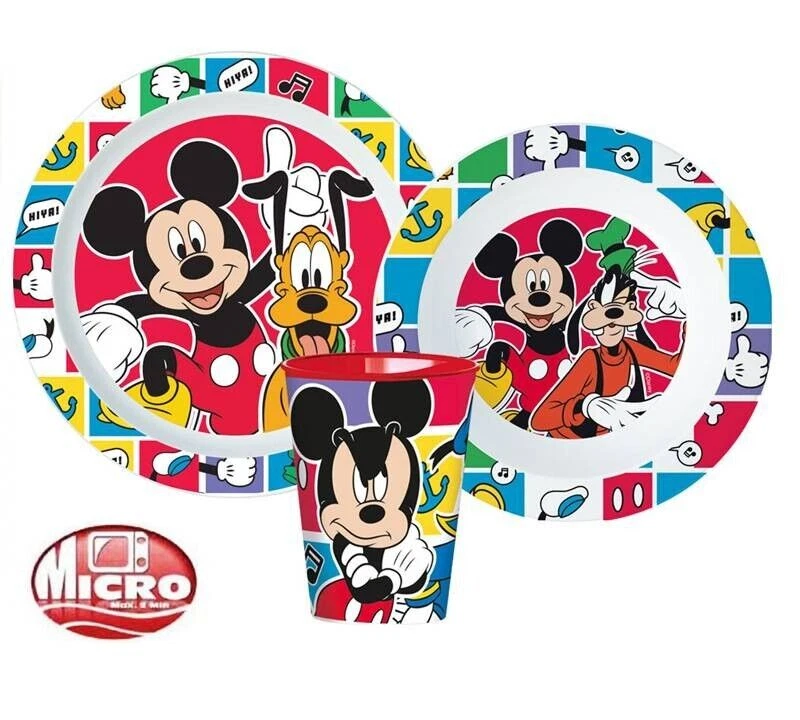 MICKEY MOUSE CHILDRENS TODDLERS  3 PC DINNER BREAKFAST SET PLATE BOWL CUP RED - Image 1 of 1