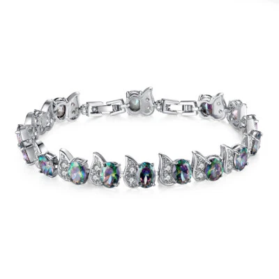 Women's gold-plated rainbow mysterious fire opal topaz tennis bracelet cute gift - Image 1 of 4