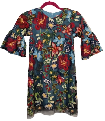 HalaBaloo Girls Couture 3/4 Bell Sleeve Floral Embroidered Lined Dress Size 12 - Image 1 of 4
