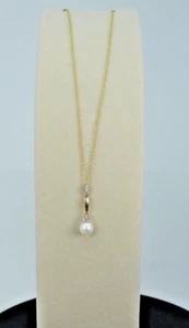 10K Yellow Gold Cultured Pearl with Diamond Accent Pendant Necklace - Picture 1 of 9
