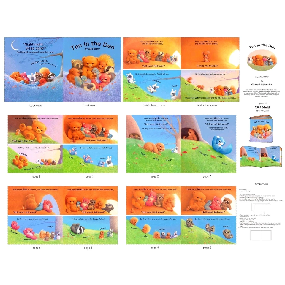 Elizabeth's Studio ~ TEN In The DEN ~ 100% Cotton Fabric Soft Cloth Book Panel - Image 1 of 1