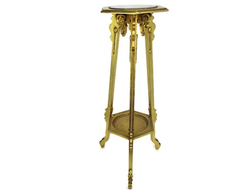 Gothic Gold Gilded Pedestal  Plant  Bonsai Stand Table Rams head Marble Top WOW Cover