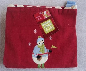 Christmas Debbie Mumm Snowman Red Hostess Apron Red Blue Rick Rack Holiday NEW - Picture 1 of 3