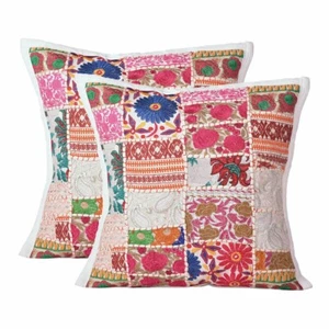 2 Pic Floor Cushion Cover Handmade Patchwork Vintage Indian Pillow Decorative - Picture 1 of 3