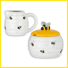 Set of 2 Sweet Bee Ceramic Milk Creamer Jug and Sugar Pot Jar Container Canister