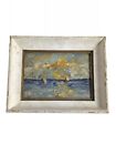Vintage kleine impressionistische Strandszene Gemälde Öl an Bord schwerer Pinselstrich