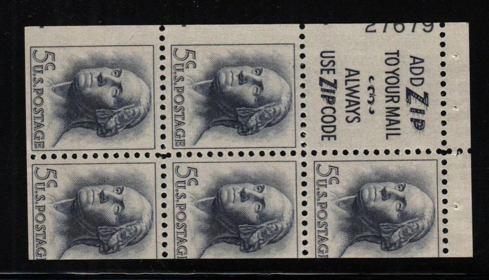 1962 Washington Sc 1213a pane Slogan 3 MNH 60% plate number 27679 CV $35 - Image 1 of 1