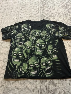 Camisa Azul Líquida Para Hombres XL Negra Verde Calavera AOP Juicy J Halloween 36 Mafia 2017 Foto 1 de 4