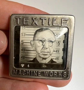 Antique 1930s TEXTILE MACHINE WORKS Employee Photo Pinback Badge Reading PA WII - Picture 1 of 13