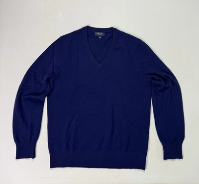 Brooks Brothers 3-Ply Scottish Cashmere V-Neck Blue Sweater Men's Large - Image 1 of 4