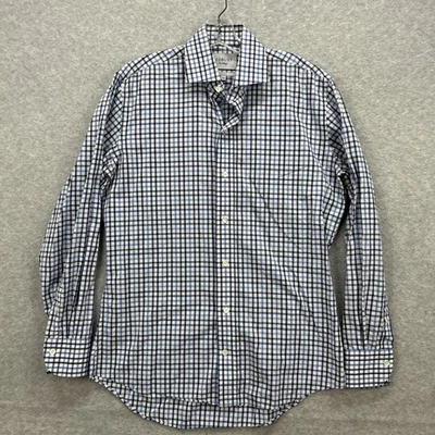 Camisa Ledbury Para Hombre 15.5 Azul Blanco Cuadros Guinga Manga Larga Abotonada Calce Ajustado Foto 1 de 4