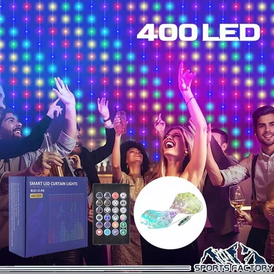 400 LED Smart Curtain String Lights RGB Fairy Light APP Control Holiday Decor - Image 1 of 4