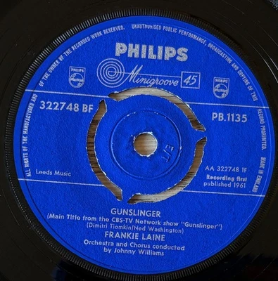 FRANKIE LAINE GUNSLINGER 7" SINGLE PHILIPS (1961) VG TV WESTERN OST ENGLAND - Image 1 of 3