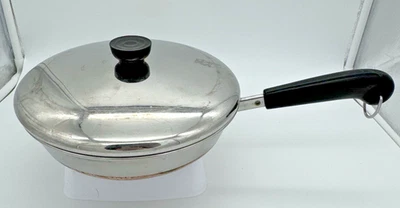 Vintage 1801 Revere Ware Copper Bottom 9in Skillet Fry Pan Clinton USA With Lid - Image 1 of 4