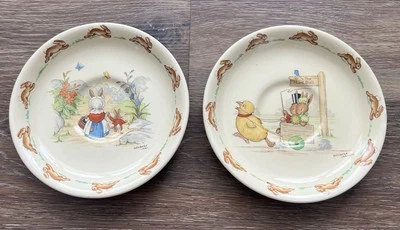 Set of 2 Royal Doulton BunnyKins Casino Saucers Barbara Vernon Bunny & Duck - Image 1 of 4