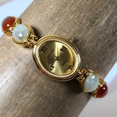 Gem Time女式礼服金色宝石手链椭圆形石英表19毫米手表7 1/4 — 第 1/4 张图片