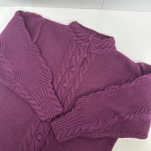 JoS A. Banks Sportswear VTG  Womans Purple Cable knit Wool Cardigan sweater M - Picture 1 of 14