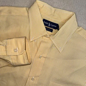 Ralph Lauren Shirt Men XL Blake Gingham Check Lightweight Long Sleeve YellowWhit - Picture 1 of 5