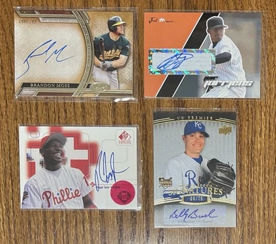 4 Autograph Baseball Cards Billy Buckner Reggie Taylor Brandon Moss J. Jurrjens - Image 1 of 2