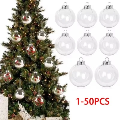 1~50x 8cm Clear Plastic Ball Bauble Sphere Fillable Christmas Tree Hanging Decor - Image 1 of 4