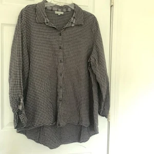 Habitat Womens Top 1X Black Grey Purple Lagenlook Button Long Slv Cotton Check - Picture 1 of 9