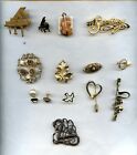 Vintage 80-90's 14 Piece Jewelry Lot Brooches Stick Pins Pianos Violins Roses