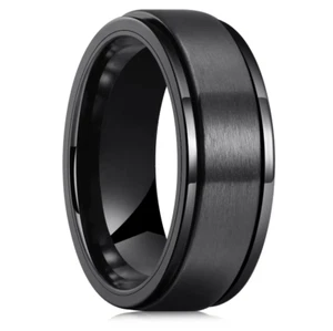 TITANIUM Personalised Engraved Spinner Ring Stress Release Black Fast Delivery - Picture 1 of 7