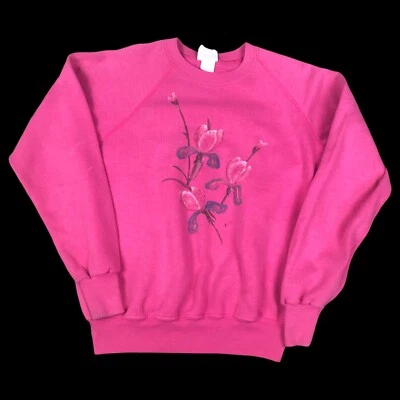 Винтажный 90-х Lee тюльпаны цветок искусства розовый Crewneck взрослый размер средний - Изображение 1 из 4