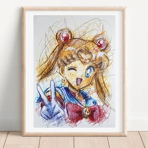 Sailor Moon Ballpoint Pen Print, Sailor Moon Art Poster - Picture 1 of 3