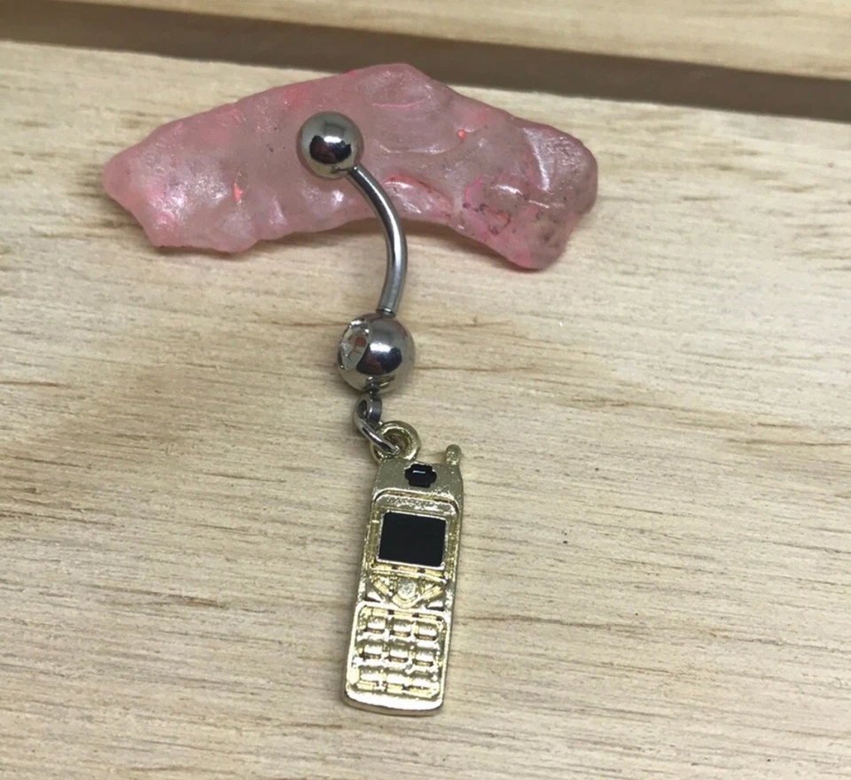 Anillo de ombligo colgante dorado para teléfono celular acero quirúrgico calibre 14 anillo de ombligo NUEVO Foto 1 de 1