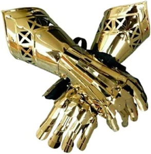 Medieval Warrior Metal Gothic Knight Style Gauntlet Functional Armor Gloves Gold - Picture 1 of 3