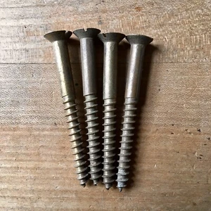 3” BRASS COUNTERSUNK SLOTTED WOOD SCREWS VINTAGE NEW OLD STOCK - X4 - Picture 1 of 7