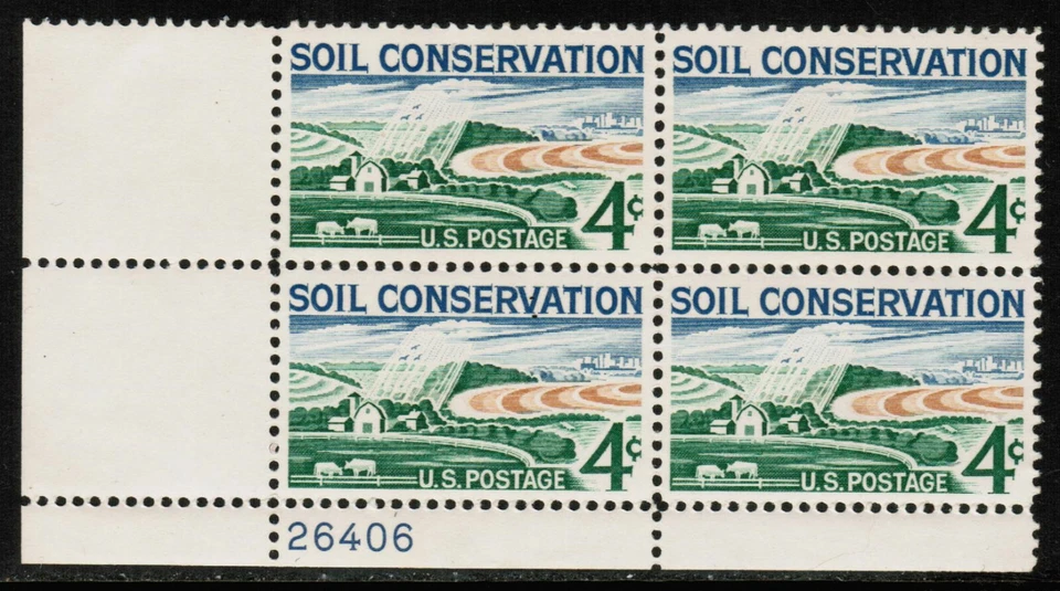 US USA Sc# 1133 MNH FVF PLATE # BLOCK Soil Conservation Contour Plowing Farms - Image 1 of 1