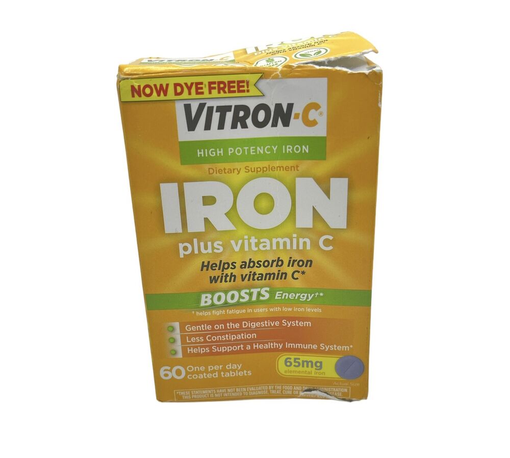 Vitron-C  High Potency Iron Vitamin C Dye Free 60 Ct  EXP 09/2024  Imperfect Box