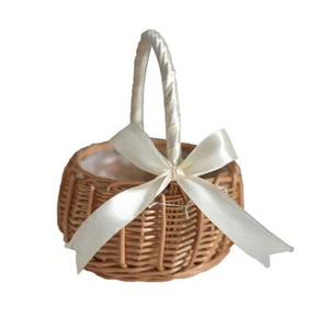 Hand-woven Wedding Flower Basket With Handle Wicker Sundries Basket Home Decor - Picture 1 of 16