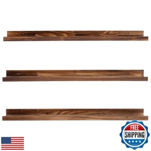 MBYD 48 Inch Picture Ledge Shelf Set of 3, Wall Mount Carbonized Burnt Black - Picture 1 of 5